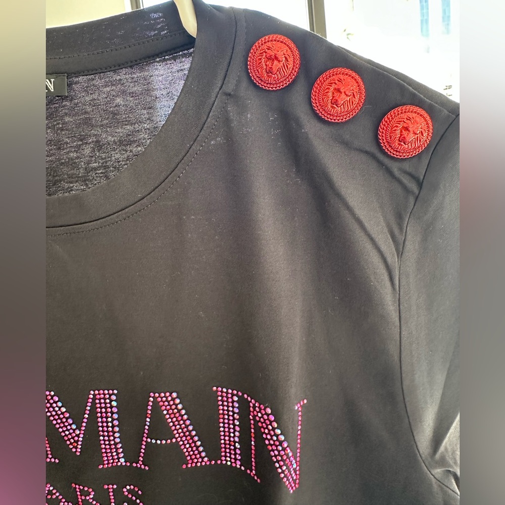 Balmain Black Tee with Red Accents - Picture 8 of 8